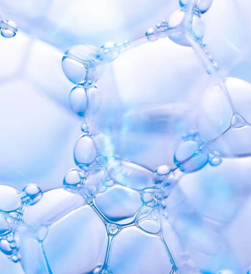 Close-up of blue bubbles in a liquid
